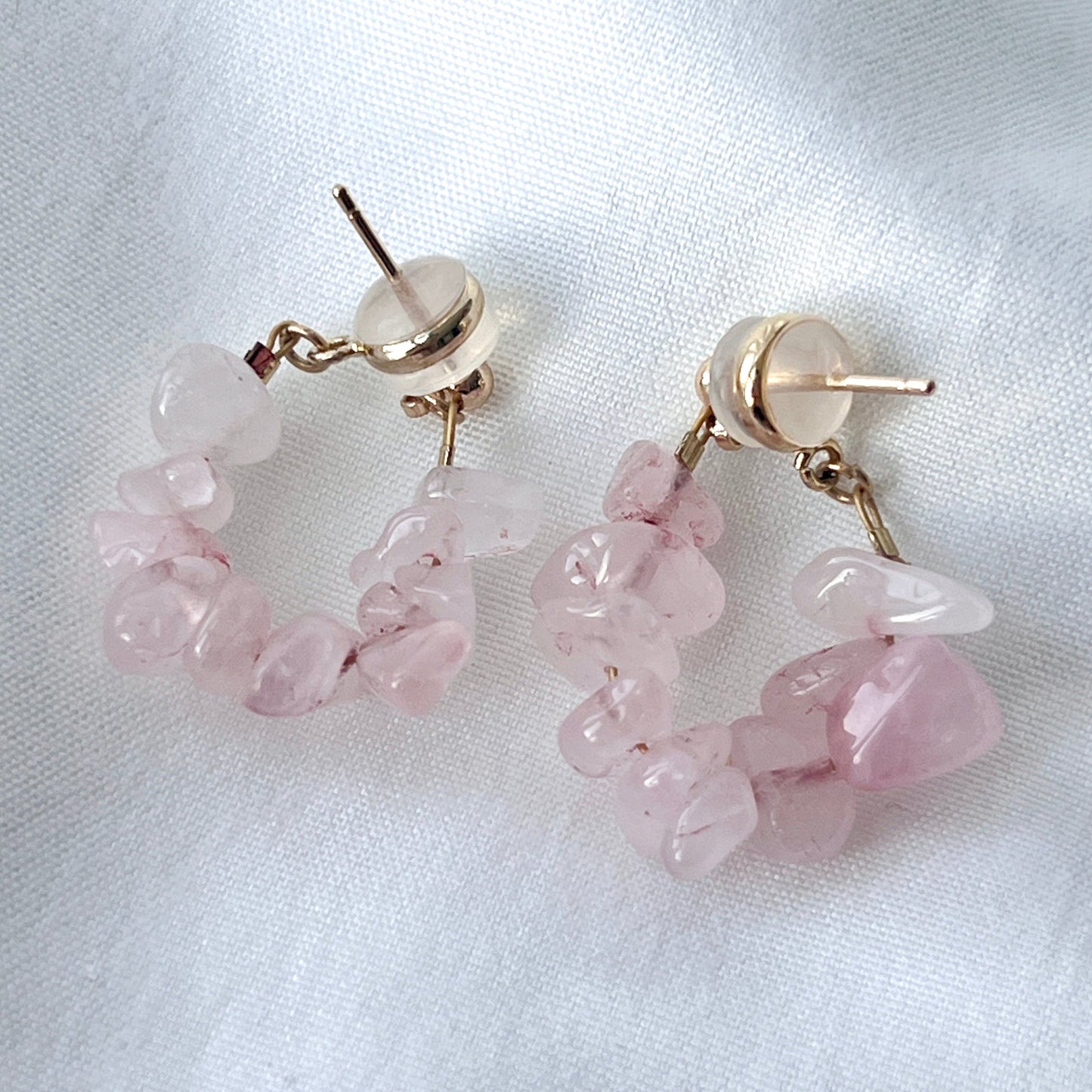 Raw Natural Rose Quartz Stone/ Earrings Gemstone Earrings Healing Crystal Studs Birthstone Earrings Boho Jewelry/ Love Compassion & Healing/ Handmade Earrings/Vintage-Style Earrings/Shape Vintage Mesh/Gold Stainless Steel Waterproof Anti tarnish Gold Jewelry/Heart Jewelry/ Anniversary Gift/ good luck gifts/gift for her/ "Heart Stone" /Hoop Earrings