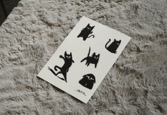 Black cat sticker sheet (5 stickers total)