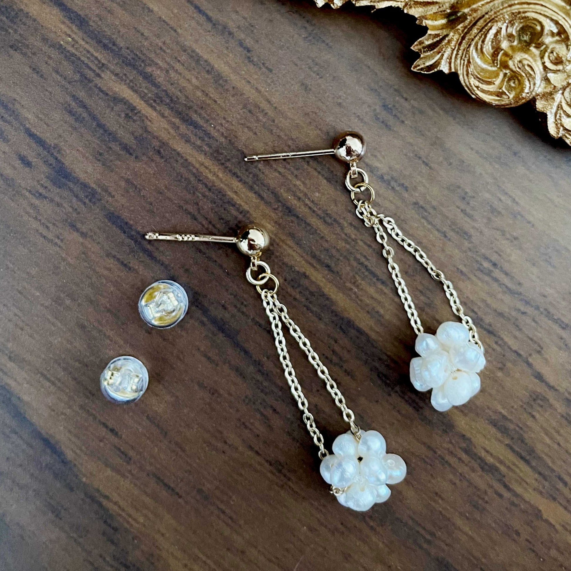 Handmade Natural Freshwater Pearl Earrings/Genuine Pearl Dangle Earrings/Dainty Pearl Dangle Earrings Twisted Pearl Dangles / Beaded Pearl Buttons/ Bridesmaid gift/Real pearl earrings/Gift for her