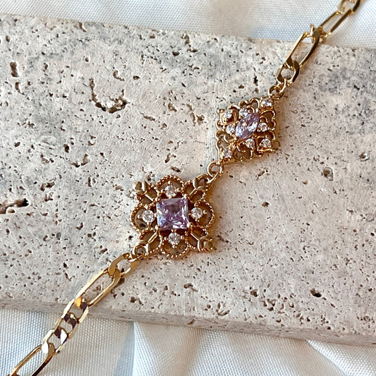 Handmade Bracelet/Vintage-Style Zircon Bracelet/14k Gold Shape Vintage Mesh Bracelet/Gold Bracelet Stainless Steel Waterproof Anti tarnish Gold Jewelry/good luck gifts/gift for her/Microset/Diamond  Bracelet/ Heart Jewelry/ Princess Collection/ Anniversary Gift